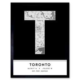 "Wee Blue Coo Wall Art Print Toronto Canada City Map Modern Typography Stylish Letter Framed Word in Black - Size: W12"" x H16""" - thumbnail 1