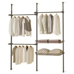 House of Home Telescopic Wardrobe Organiser Double Black Rail Clothes Rack Baskets Storage - thumbnail 1