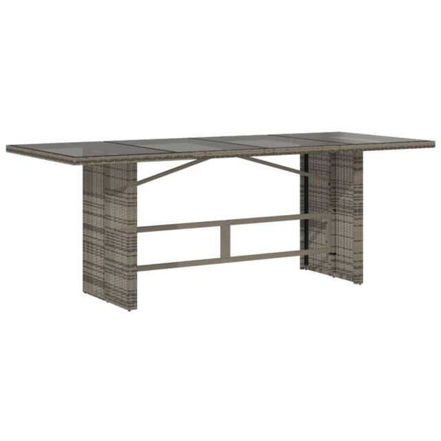 Berkfield Home Garden Table with Glass Top Grey 190x80x75 cm Poly Rattan - Size: 190 x 80 x 75 cm - image 1