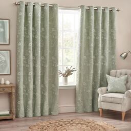 Wylder Nature Sophia Floral Jacquard Room Darkening Eyelet Curtains in Light Green - Size: 229 cm width x 229 cm drop - thumbnail 2