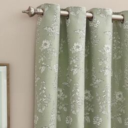 Wylder Nature Sophia Floral Jacquard Room Darkening Eyelet Curtains in Light Green - Size: 229 cm width x 229 cm drop - thumbnail 3