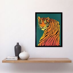 "Artery8 Modern Tiger on Teal Orange Bold Home Decor 12x16"" Framed Art Print - Size: W12"" x H16""" - thumbnail 2