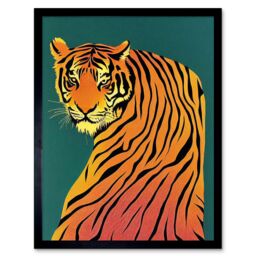 "Artery8 Modern Tiger on Teal Orange Bold Home Decor 12x16"" Framed Art Print - Size: W12"" x H16""" - thumbnail 1