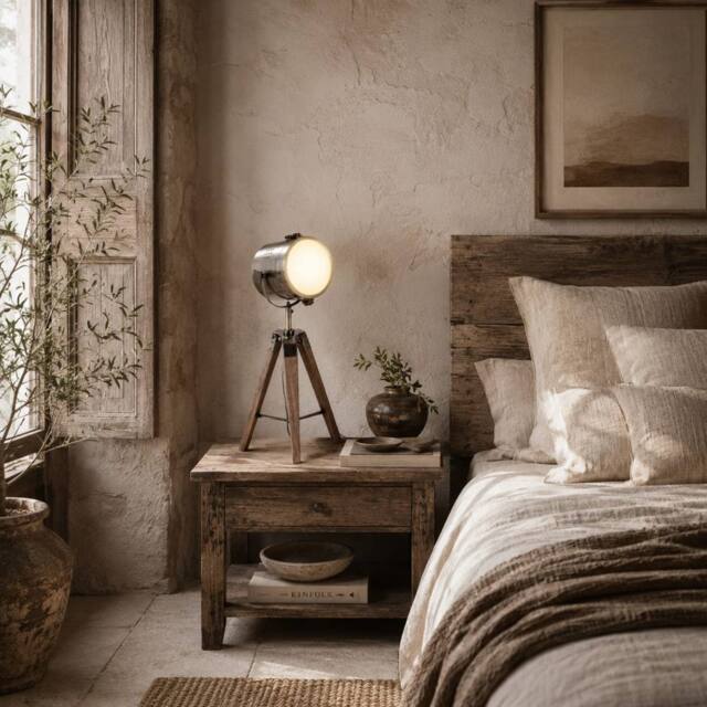 Wyld Haus Vidira Brass Vintage Tripod Table Lamp with Spotlight Head in Bronze - image 1