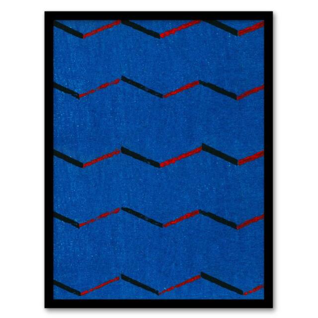 Artery8 Red Blue Zig Zag Textile Pattern Retro Japan Framed Wall Art Print Korin - Size: A4 - image 1