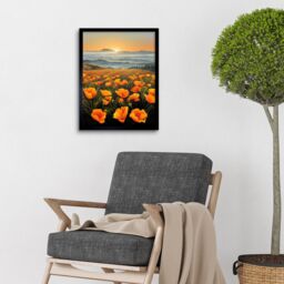 "Artery8 Wall Art Print Shoreline California Poppies At Sunrise Painting Art Framed in Black - Size: W12"" x H16""" - thumbnail 2