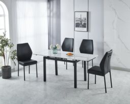 Modernique Sintere Stone Top Extending Table & 4 Faux Leather Chairs Dining Set in White - thumbnail 1