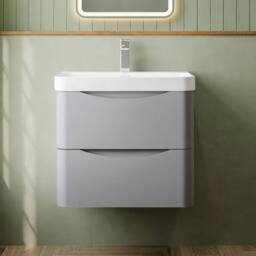 Balterley Arch Wall Hung 2-Drawer Bathroom Vanity, Ceramic Basin, Grey, 600mm in Grey - thumbnail 6