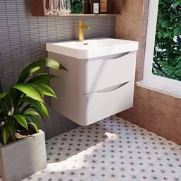 Balterley Arch Wall Hung 2-Drawer Bathroom Vanity, Ceramic Basin, Grey, 600mm in Grey - thumbnail 4