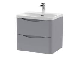 Balterley Arch Wall Hung 2-Drawer Bathroom Vanity, Ceramic Basin, Grey, 600mm in Grey - thumbnail 1