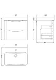 Balterley Arch Wall Hung 2-Drawer Bathroom Vanity, Ceramic Basin, Grey, 600mm in Grey - thumbnail 2