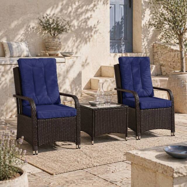 Wyld Haus Rereha 3 Piece Dark Blue Rattan Bistro Set Glass Table & Protective - image 1