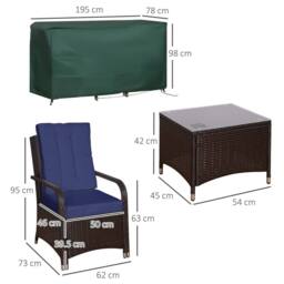 Wyld Haus Rereha 3 Piece Dark Blue Rattan Bistro Set Glass Table & Protective - thumbnail 3