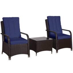 Wyld Haus Rereha 3 Piece Dark Blue Rattan Bistro Set Glass Table & Protective - thumbnail 2