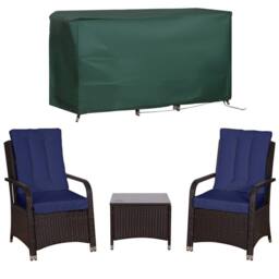 Wyld Haus Rereha 3 Piece Dark Blue Rattan Bistro Set Glass Table & Protective - thumbnail 9