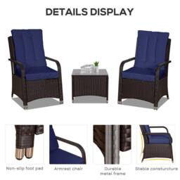 Wyld Haus Rereha 3 Piece Dark Blue Rattan Bistro Set Glass Table & Protective - thumbnail 4
