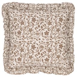 Paoletti Linen Filigree Printed Ruffle Cushion in Olive - Size: 50 cm x 50 cm - thumbnail 2