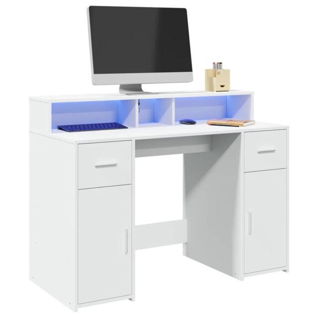 Berkfield Home Desk with LED Lights White 120x55x91 cm Engineered Wood - Size: 120 x 55 x 91 cm - image 1