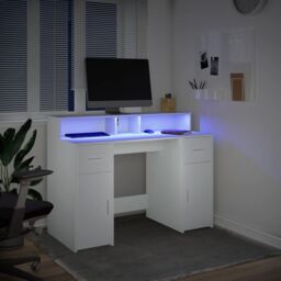 Berkfield Home Desk with LED Lights White 120x55x91 cm Engineered Wood - Size: 120 x 55 x 91 cm - thumbnail 5