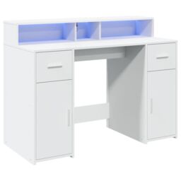 Berkfield Home Desk with LED Lights White 120x55x91 cm Engineered Wood - Size: 120 x 55 x 91 cm - thumbnail 3