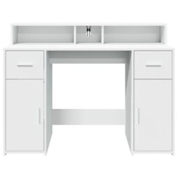 Berkfield Home Desk with LED Lights White 120x55x91 cm Engineered Wood - Size: 120 x 55 x 91 cm - thumbnail 6