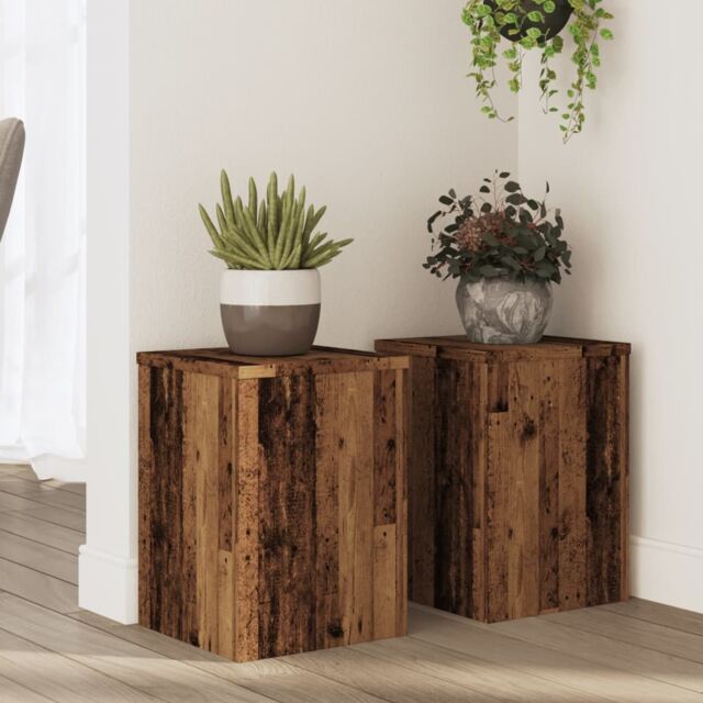 Berkfield Home Plant Stands 2 pcs Old Wood 25x25x35 cm Engineered Wood in Brown - Size: 25 x 25 x 35 cm - image 1
