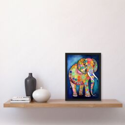 Artery8 Elephant With Patterns Folk Art Watercolour Painting Artwork Framed Wall Art Print A4 in Black - thumbnail 2