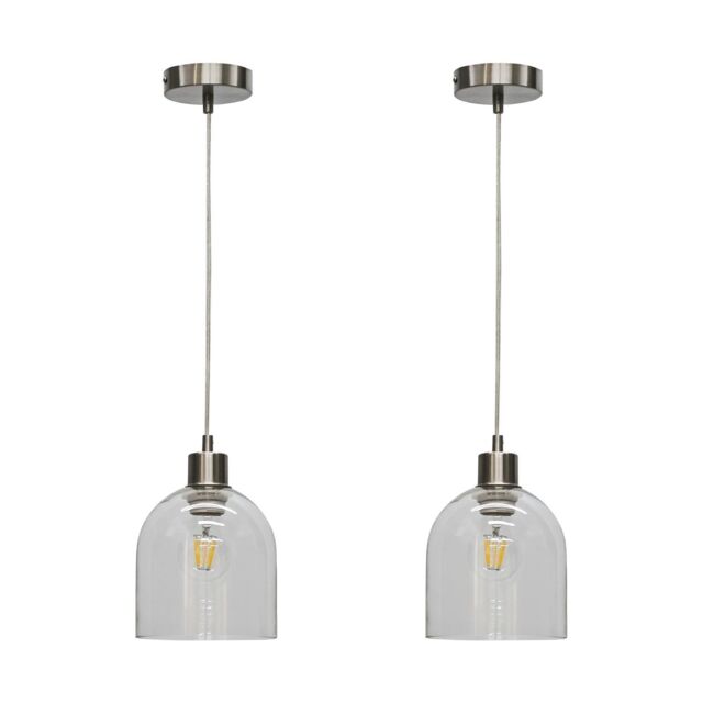 First Choice Lighting Set of 2 Belten - Clear Glass Cloche with Satin Nickel Pendant Fitting - image 1