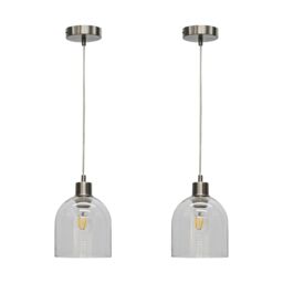 First Choice Lighting Set of 2 Belten - Clear Glass Cloche with Satin Nickel Pendant Fitting - thumbnail 1