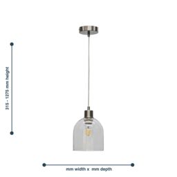 First Choice Lighting Set of 2 Belten - Clear Glass Cloche with Satin Nickel Pendant Fitting - thumbnail 6