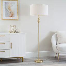 ValueLights Marissa Cream Boucle Shade with Brushed Gold Stacked Ball Floor Lamp - thumbnail 5