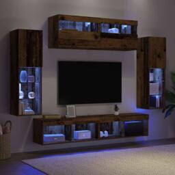 Berkfield Home 8 Piece TV Wall Units with LED Old Wood Engineered Wood in Brown - thumbnail 6
