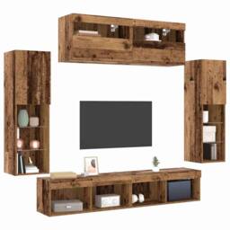 Berkfield Home 8 Piece TV Wall Units with LED Old Wood Engineered Wood in Brown - thumbnail 3