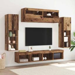 Berkfield Home 8 Piece TV Wall Units with LED Old Wood Engineered Wood in Brown - thumbnail 2