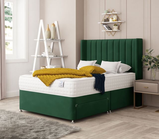 Bed Choices Regent Bed Set No drawer - Includes Mattress & Headboard - Plush Velvet in Emerald - Size: Double - image 1