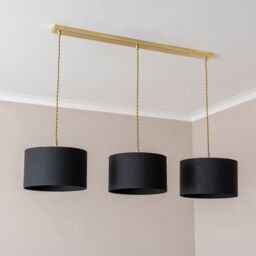 ValueLights Reni Fabric Drum Shade 3 Drop Bar Gold Diner Ceiling Pendant Light in Black - thumbnail 3