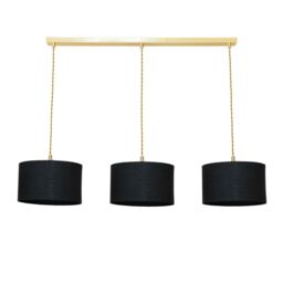 ValueLights Reni Fabric Drum Shade 3 Drop Bar Gold Diner Ceiling Pendant Light in Black - thumbnail 2