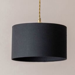 ValueLights Reni Fabric Drum Shade 3 Drop Bar Gold Diner Ceiling Pendant Light in Black - thumbnail 5