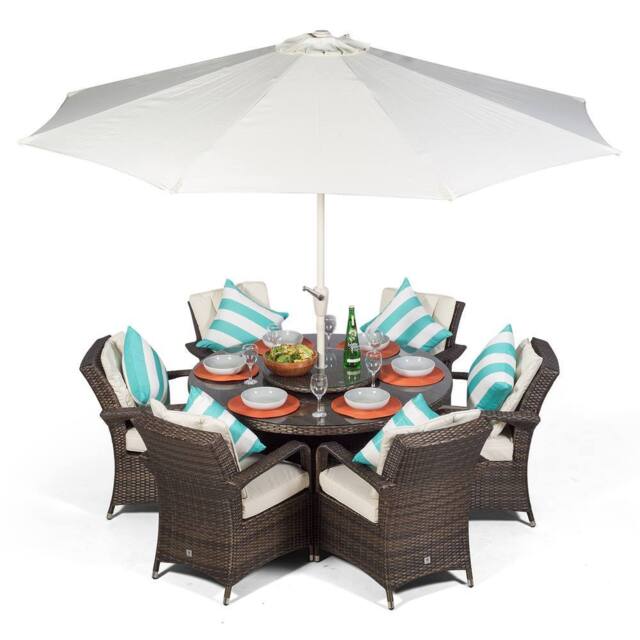Thats Furniture Arizona Round 6 Seater Rattan Patio Dining Set in Brown - image 1