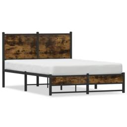 Berkfield Home Metal Bed Frame without Mattress Smoked Oak 120x200 cm in Brown - Size: Small Double - thumbnail 1