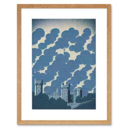 "Artery8 Wall Art Print Windsor Castle with Cloudy Sky Lithograph in Blue Artwork Framed 9X7 Inch in Beige - Size: W7"" x H9""" - thumbnail 1