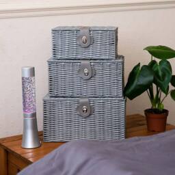 MANTRARAJ Resin Wicker Set of 3 Woven Storage Basket with Lid & Lock Decorative Hamper Box Black in Grey - thumbnail 5