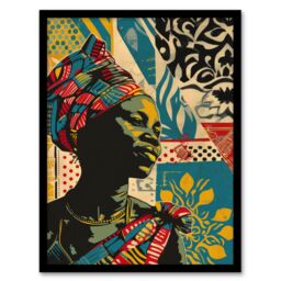 "Artery8 Wall Art Print African Woman Colourful Pattern Portrait Painting Art Framed Poster in Black - Size: W12"" x H16""" - thumbnail 1