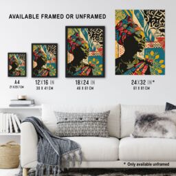 "Artery8 Wall Art Print African Woman Colourful Pattern Portrait Painting Art Framed Poster in Black - Size: W12"" x H16""" - thumbnail 3