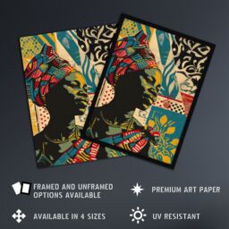 "Artery8 Wall Art Print African Woman Colourful Pattern Portrait Painting Art Framed Poster in Black - Size: W12"" x H16""" - thumbnail 2