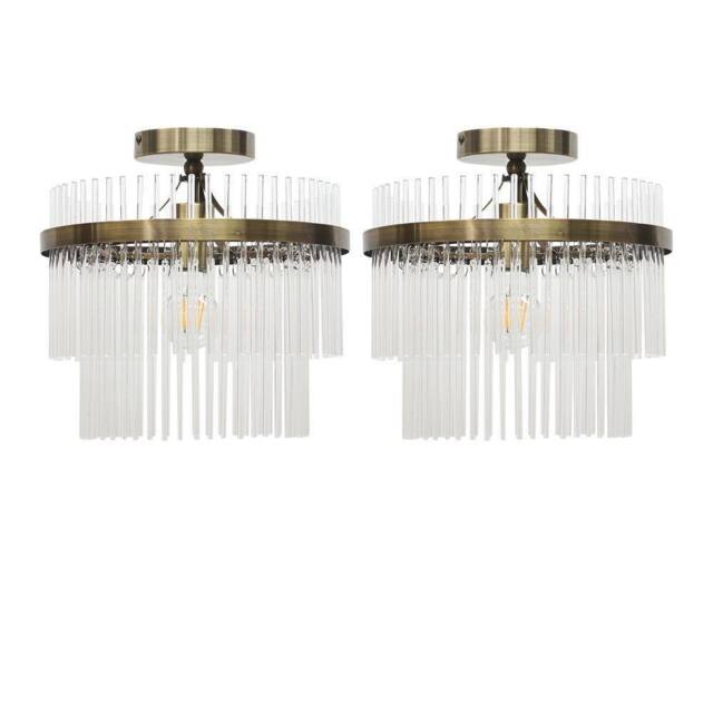 First Choice Lighting Set of 2 Georgia - Antique Brass with Glass Rods Flush Ceiling Lights in Bronze - image 1