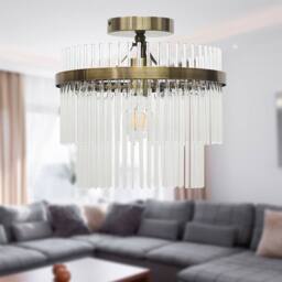 First Choice Lighting Set of 2 Georgia - Antique Brass with Glass Rods Flush Ceiling Lights in Bronze - thumbnail 4