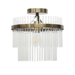 First Choice Lighting Set of 2 Georgia - Antique Brass with Glass Rods Flush Ceiling Lights in Bronze - thumbnail 2