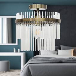 First Choice Lighting Set of 2 Georgia - Antique Brass with Glass Rods Flush Ceiling Lights in Bronze - thumbnail 5