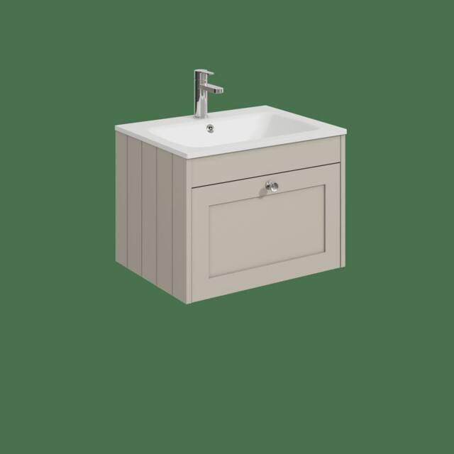 Balterley 600mm Wall Hung 1 Drawer Unit with Stone Basin 1TH - Pebble Grey - image 1